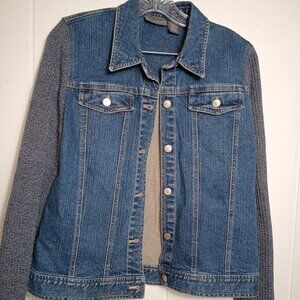 Womens Relativity Denim Sweater Sleeve Jacket Large Jean Cozy Casual Classic